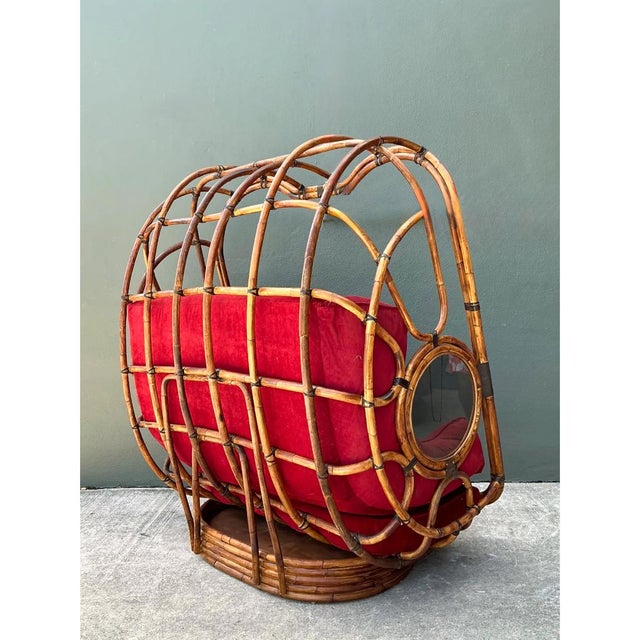Vintage Bent Rattan Swivel Lounge Chair With Flip Down Side Tables For Sale - Image 11 of 12