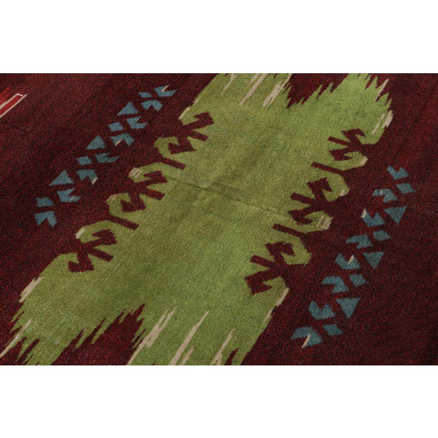 1960s Vintage Zeki Müren Art Deco Rug in Red With Geometric Patterns For Sale In New York - Image 6 of 7