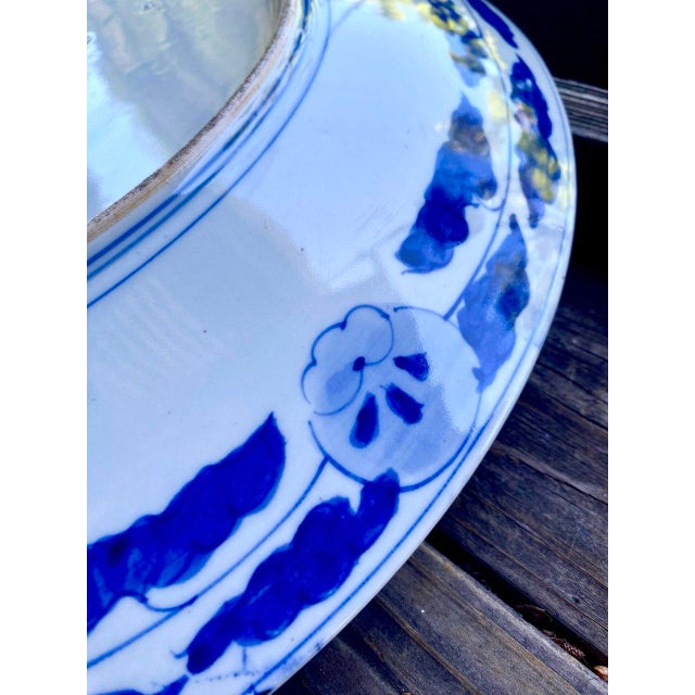 Mid 20th Century Monumental Japanese Blue & White Porcelain Charger With Hawk & Pine Landscape For Sale - Image 13 of 15