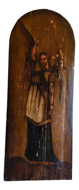 Eastern European Artist, Archangel Gabriel, 1700s, Painting on a Wooden Door