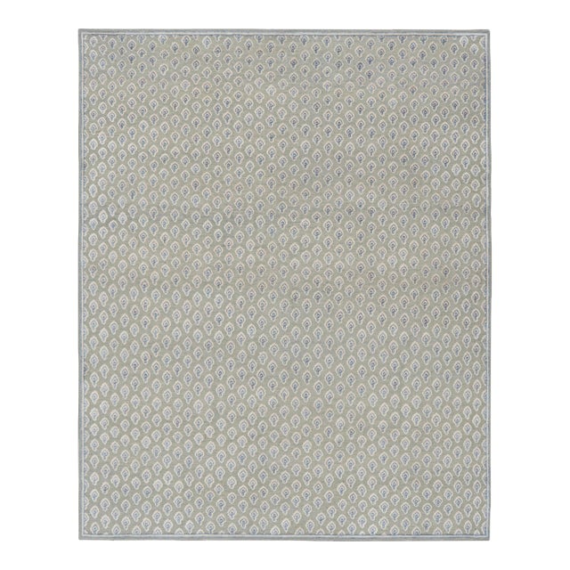 Rug & Kilim’s Modern Block Print Rug in Blue & Gray with Paisley Floral Pattern - 10x14 For Sale