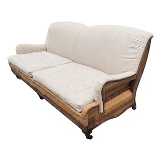Deconstructed English Roll Arm Solid Wood and Begin Linen Sofa From Retired Restoration Hawrdware Collection For Sale