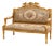 French Louis XVI-Style Sofa – Gold Leaf Carved Frame With Floral Damask Upholstery For Sale