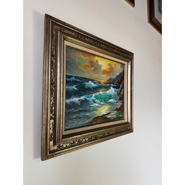 A captivating vintage 1970s seascape oil painting by artist S. Sherman, rendered in a bold impressionist style. The...