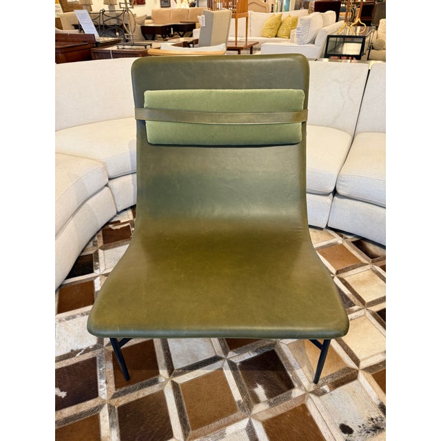 Contemporary Blu Dot Deep Thought Leather Lounge Chair, Loden Green For Sale - Image 3 of 12