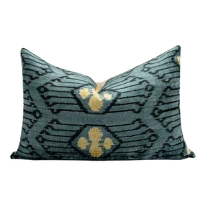 Handmade Ikat Silk Velvet Pillow With Premium Down Feather Insert by Canvello
