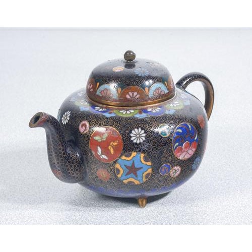 Cloisonné Teapot and Sugar Bowl with Floral Decor, Set of 2 For Sale - Image 4 of 18