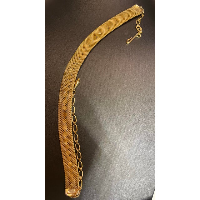 Mid-Century Modern MCM Woven Gold-Tone Mesh, Prong-Set Aurora Borealis Rhinestone Choker Necklace For Sale - Image 3 of 4