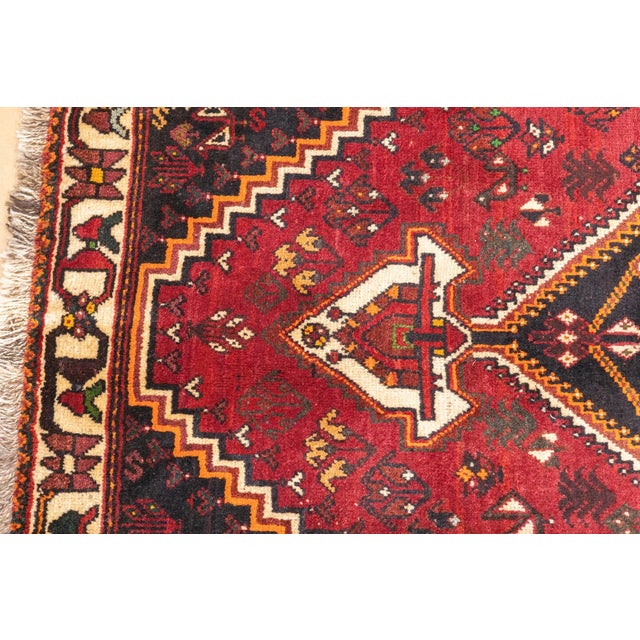 Vintage Hand-Knotted Persian Qashqai Rug 4'6" X 5'6" For Sale - Image 17 of 18