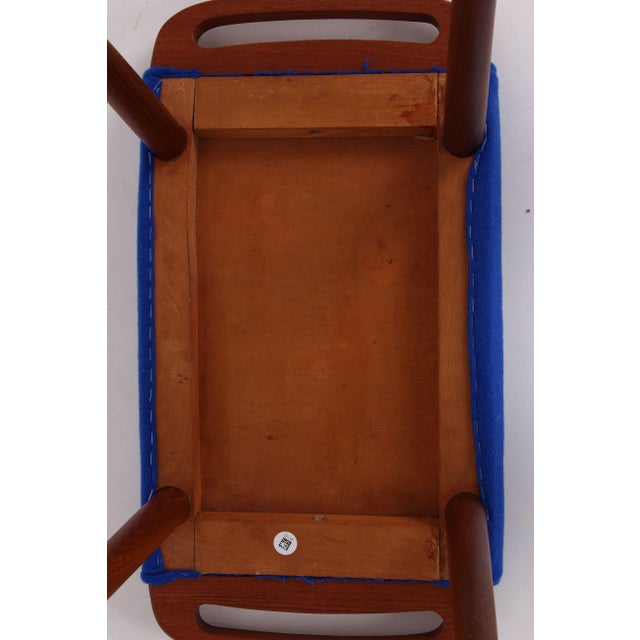 Teak Stool with Blue Wool Cover, 1950s For Sale - Image 9 of 10