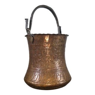 Large Safavid Etched Copper Bucket, Persia, 18th Century For Sale