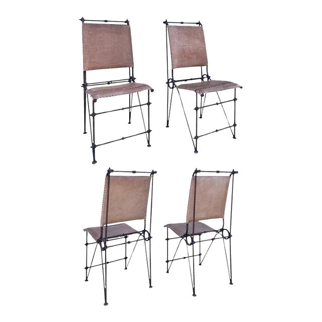 Ilana Goor Iron and Leather Chairs, Set of Four, Israel, 1980's For Sale