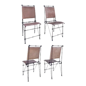 Ilana Goor Iron and Leather Chairs, Set of Four, Israel, 1980's