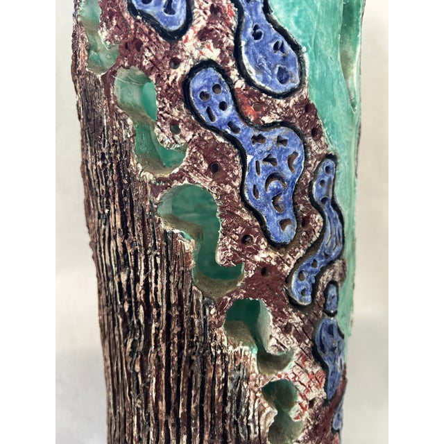 Ceramic Vintage Artist Signed Heavy Glazed Art Pottery Cylindrical Sculpture For Sale - Image 7 of 8