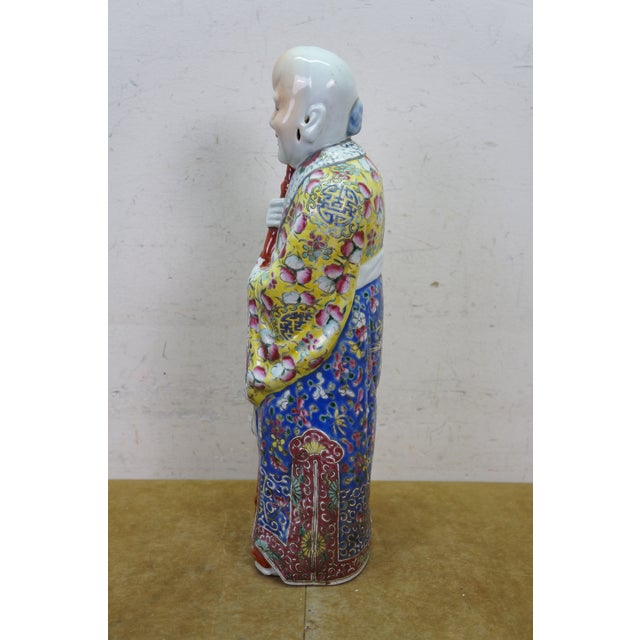 Antique Shouxing Famille Rose Polychrome Incense Burner Longevity Figurine 18" For Sale - Image 6 of 17