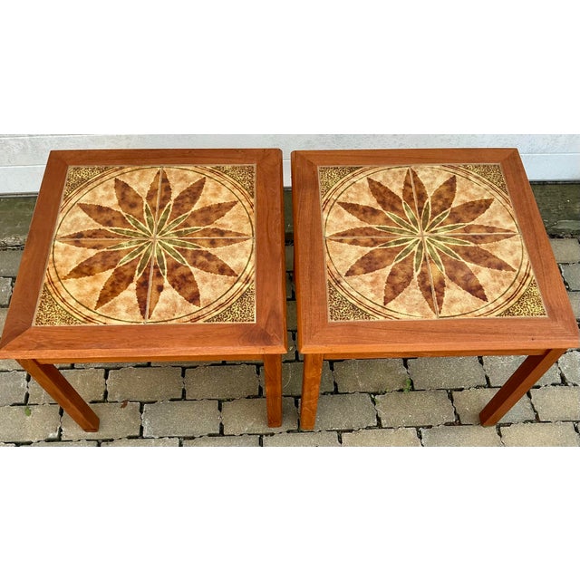Mid-Century Modern Pair of Danish Modern Teak and Tile Side Tables For Sale - Image 3 of 7