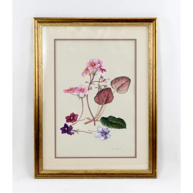 Paint Hand-Painted Watercolor Specimen Flower Painting, Signed For Sale - Image 7 of 10