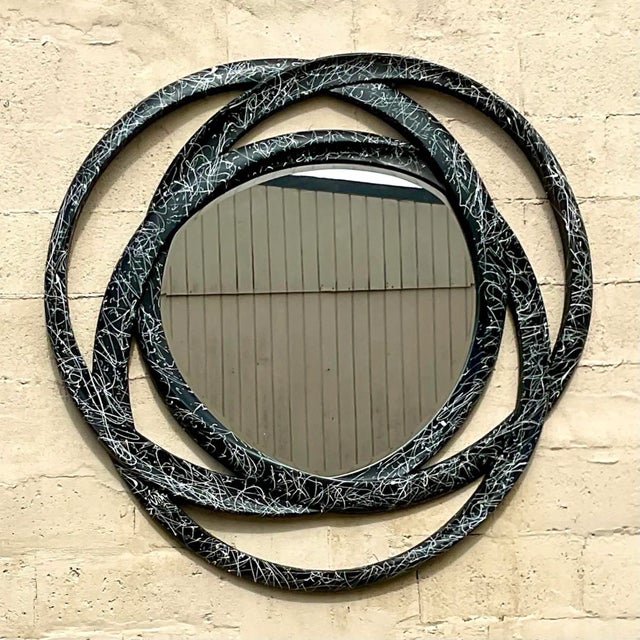Glass Vintage 80s Monumental Splatter Paint Rings Mirror For Sale - Image 7 of 10