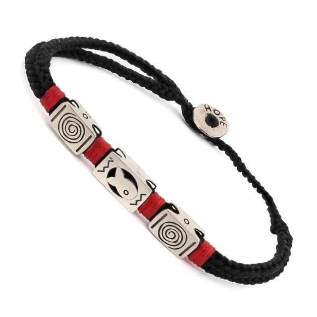 Early 21st Century Sterling Silver Fish & Soul Black Woven Striking Hope Bracelet For Sale - Image 5 of 6