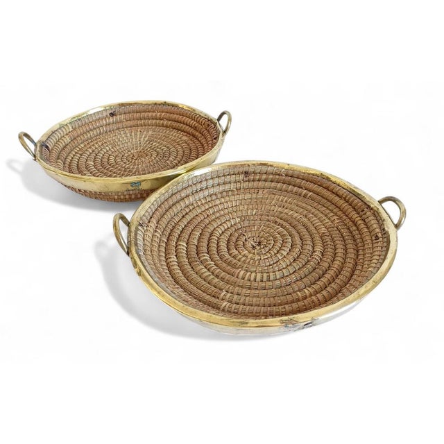 Mid-Century Italian Rattan and Brass Baskets, 1970s, Set of 2 For Sale - Image 17 of 18