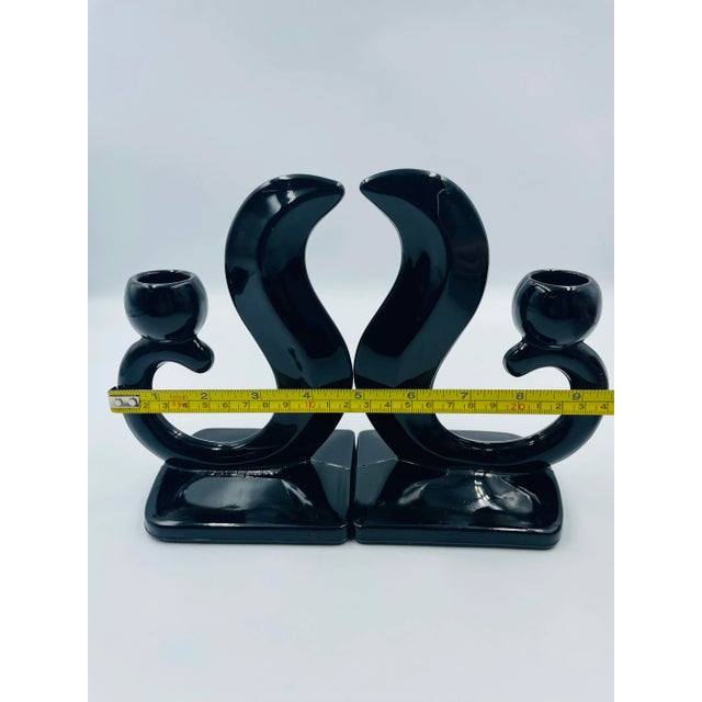Pair of Early 20th Century Art Deco "Flame" Black Glass Candle Holders For Sale - Image 10 of 12