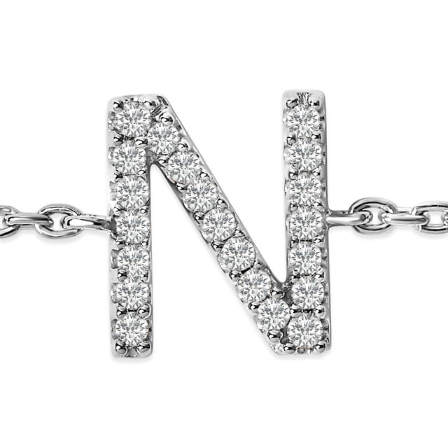 Contemporary 10K White Gold Diamond Accent "N" Initial Charm and Link Bracelet For Sale - Image 3 of 6