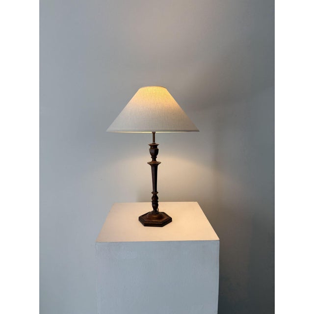 Antique Turned Hexagonal Wooden Table Lamp, Britain, 1920s For Sale - Image 4 of 7