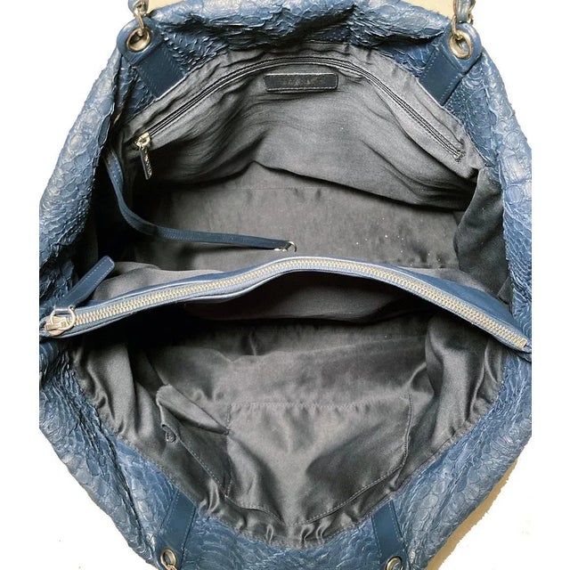Animal Skin Chanel Navy Blue Quilted Matte Snakeskin Tote For Sale - Image 7 of 10