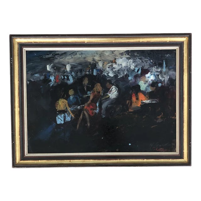 Adolfo Carducci, Café en Terrasse, Oil on Cardboard, Framed For Sale