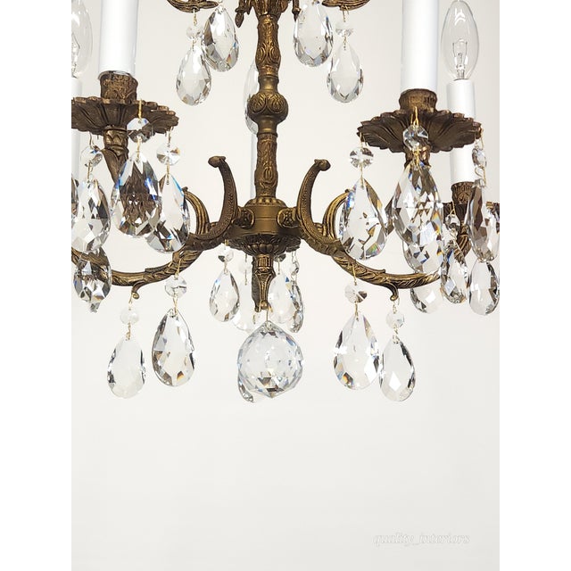 Antique 5 Light Adorable Dainty Petite Brass Cut Lead Glass Crystal Chandelier For Sale - Image 12 of 12