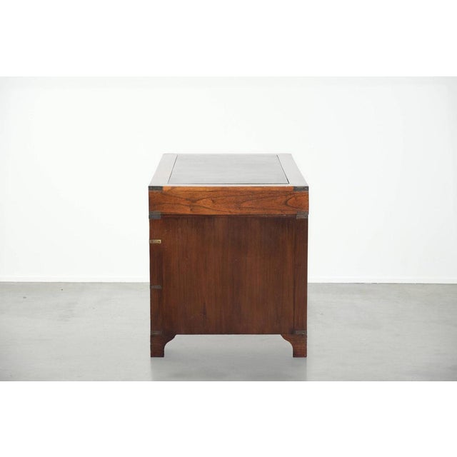 Wooden English Desk with Brass Elements and Green Leather Top For Sale - Image 6 of 14