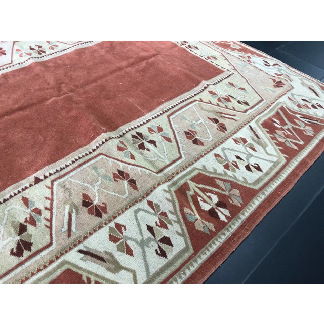 Orange and Tan Turkish Anatolian Vintage Rug 5′8″ × 6′4″ For Sale - Image 9 of 11