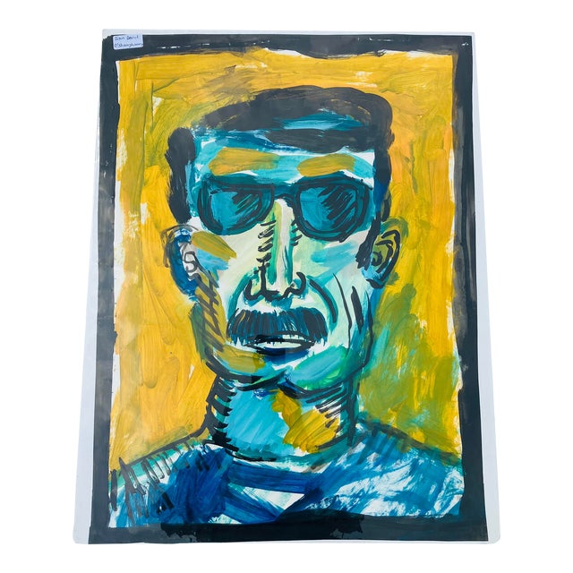 “Aqua Man” Original Fauvist Portrait Painting on Paper Chairish