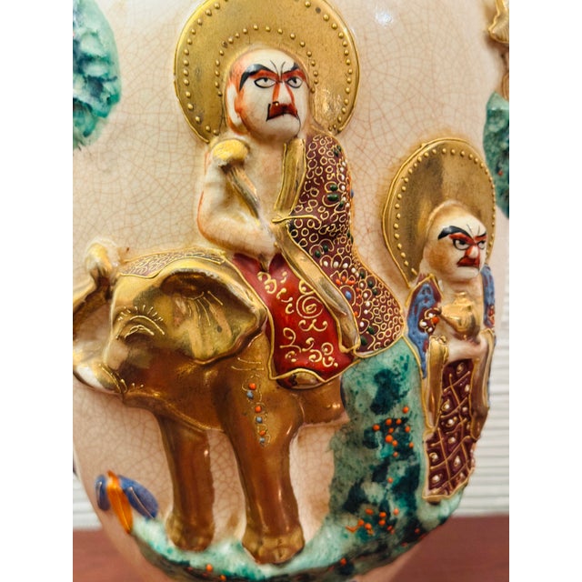 Antique Asian Figural Crackle Glaze Vase With Elephant Motif, Early 1900's For Sale - Image 4 of 11