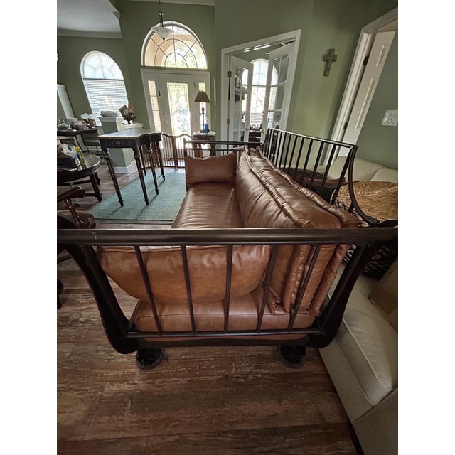 Burnt Umber Thomasville El Toro Leather & Wrought Iron Loveseat From Thomasville Furniture’s Hemingway Collection For Sale - Image 8 of 15