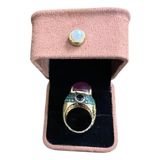 Bochic "Orient" Sapphire, Emerald & Ruby Cocktail Ring Set 18K Gold & Silver For Sale