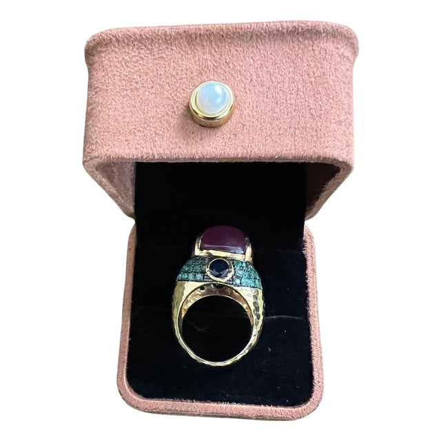 Bochic "Orient" Sapphire, Emerald & Ruby Cocktail Ring Set 18K Gold & Silver For Sale