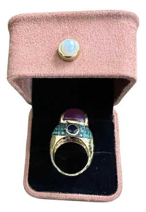 Bochic "Orient" Sapphire, Emerald & Ruby Cocktail Ring Set 18K Gold & Silver