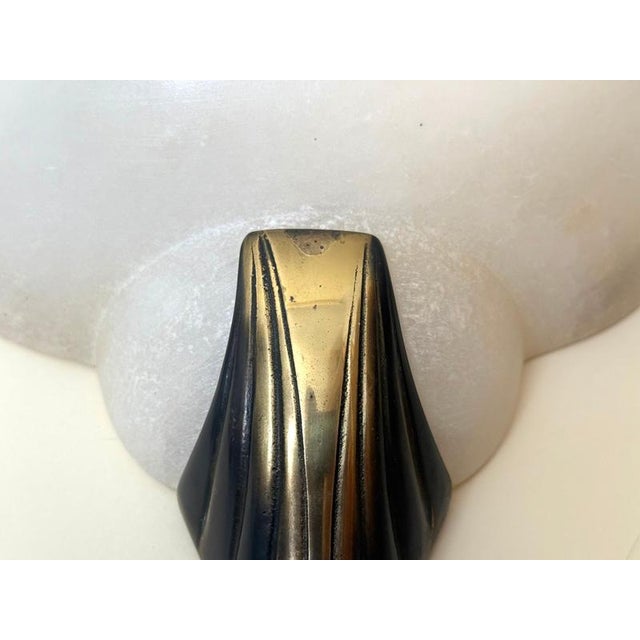 Metal Art Deco Style Hand-Carved Alabaster and Brass Wall Sconces, 1980, Set of 2 For Sale - Image 7 of 15