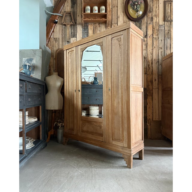 Art Deco Oak 3-Door Wardrobe, 1930s For Sale - Image 6 of 16
