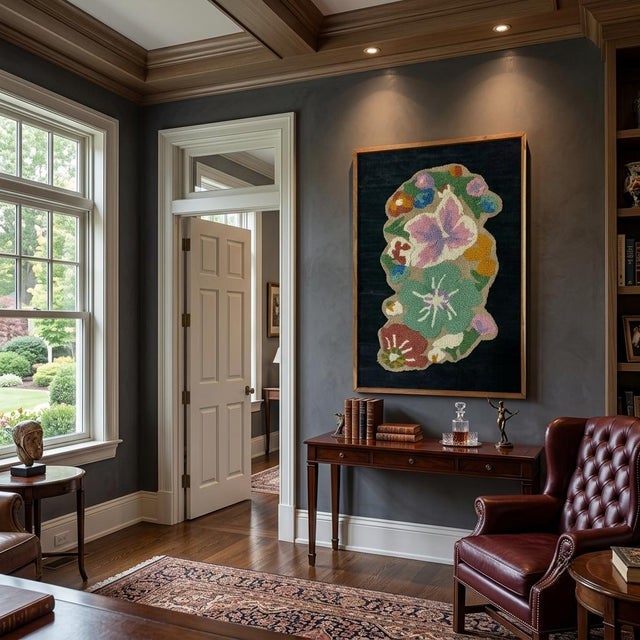 Hand-Tufted Floral Textile Wall Art in Natural Wood Frame / Size 26" X 38" For Sale - Image 4 of 14
