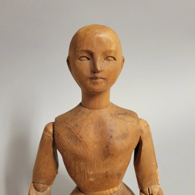 19th C Antique Hand-Carved Wooden Artist’s Lay Figure, Articulated Mannequin For Sale In Raleigh - Image 6 of 14