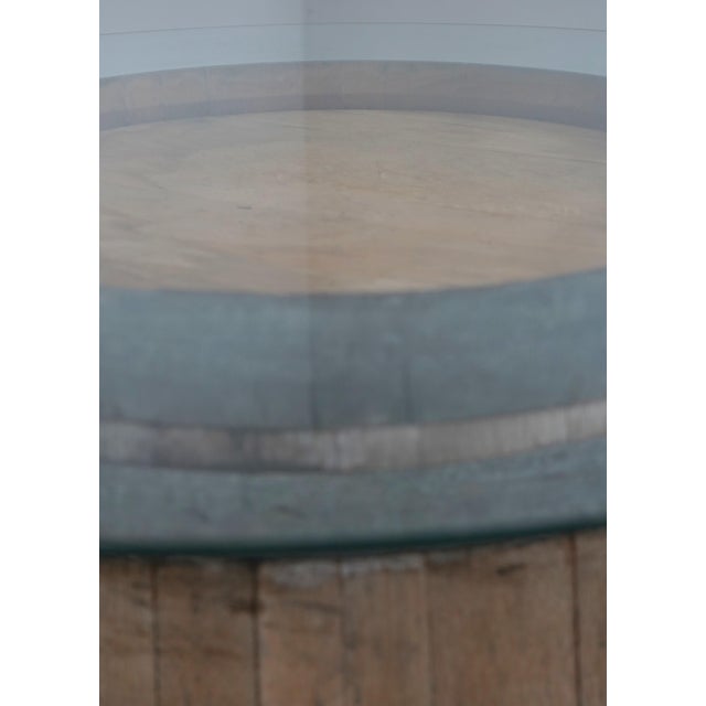 Vintage Oak Wine Barrel Table W. Glass Top For Sale - Image 4 of 13