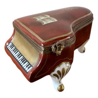 Mid 20th Century Limoges Porcelain Baby Grand Piano Trinket Box For Sale