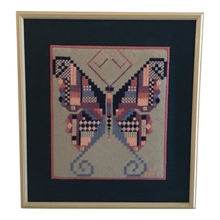 Retro Butterfly Needlepoint Picture For Sale