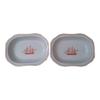 1990s Spode Tradewinds Red Vegetable Bowls- Set of 2 For Sale