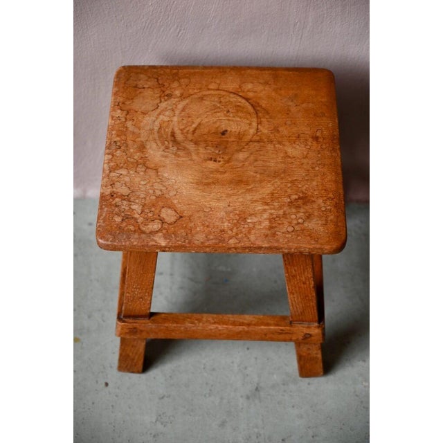 Rustic Farmhouse Stool in Wood, France For Sale - Image 9 of 11
