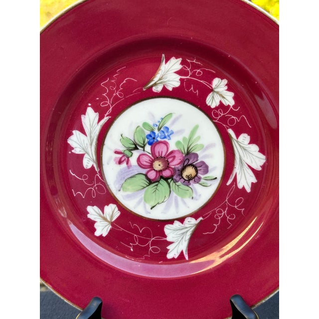 19th Century Imperial Gardner Porcelain Claret Red Floral Plate & Piala Bowl - Set of 2 For Sale - Image 4 of 10