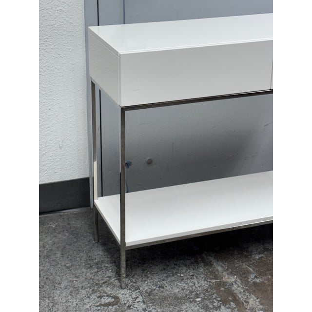Contemporary West Elm White Lacquer Console Table + Storage For Sale - Image 3 of 12
