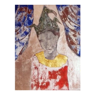 Sax Berlin Harlequin's Golden Collar: Contemporary figurative mixed media painting 2013 For Sale